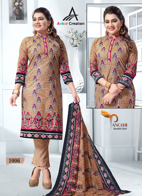 Avkar Panchi Fancy Casual Wear Karachi Cotton printed Style Cotton Dress Material